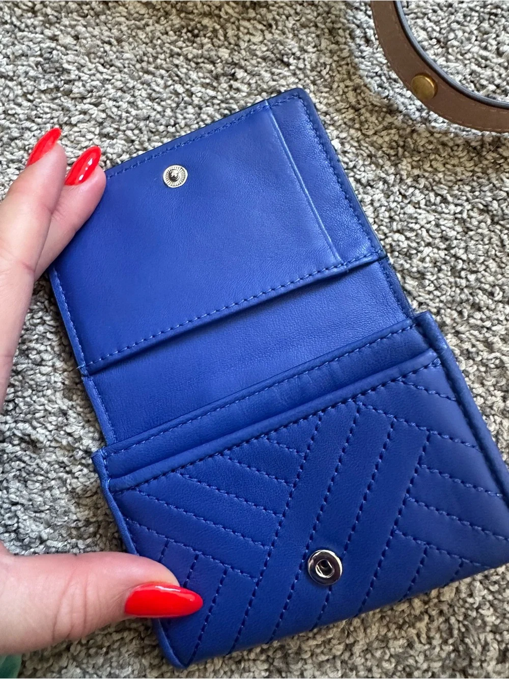 Tory Burch Quilted Leather Card Case in Royal Blue
